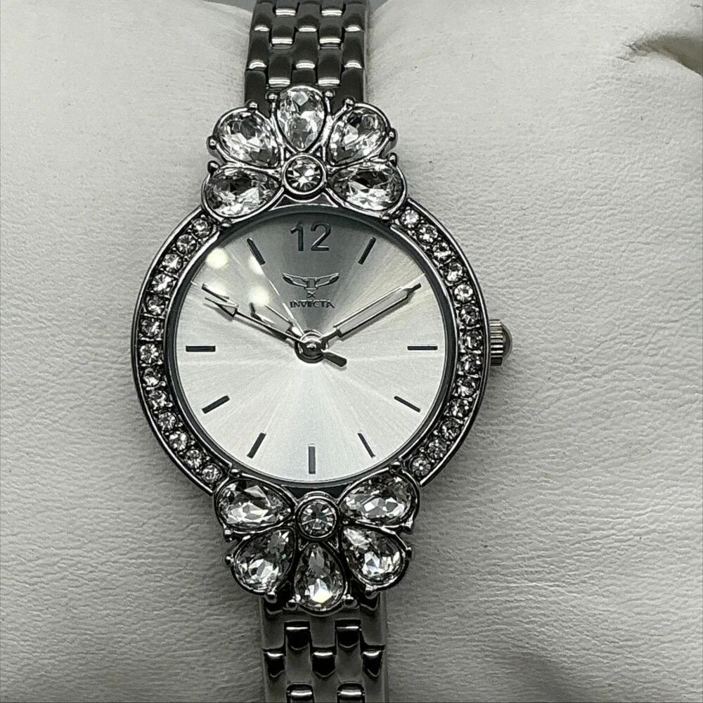 Invicta 69111 Womens Watch 30mm Silver Crystal Bezel Stainless Bracelet 7.75